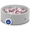 KiddyMoon 90X30cm/200 Palline ∅ 7CM Piscina di Palline Colorate per Bambini Tondo Fabbricato in EU, Grigio Ch:Bianco/Grigio/Rosa Ch