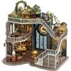 TOPBSFARNY Mini casa delle bambole assemblata a mano, mini casa delle bambole in legno 3D, modello artigianale con copertura antipolvere e LED, idea creativa per decorazioni di Halloween, regali per