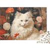 ULASBLLDJ Gatto Bianco a Pelo Lungo Puzzle per Adulti Puzzle 1000 Pezzi Sfondo Floreale Puzzle per Famiglia Decorazione Relax 38x26cm/1000pcs