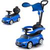 COSTWAY 3 in 1 Auto a Spinta, Mercedes-Benz Macchina Cavalcabile, con Schienale Regolabile Suono Barra di Spinta e Tettuccio, per Bambini 18-36 Mesi (Blu)