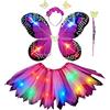 Generic Costume Farfalla Bambina - Costume Fatina 4Pcs Fata Ragazza Vestito Principessa Farfalla con Ali Bacchetta tutù Cintura per i Capelli per Ragazze Bambina Feste a Tema Carnevale