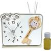 DLM Bomboniere DLM-A956 Bomboniera Profumatore a Orologio in legno cm 11x12x4 con cuori e chiave quadrifoglio portafortuna completo di scatola e profumo per 50 Compleanno di un uomo o di una donna