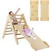 COSTWAY 3 in 1 Arrampicata Giocattolo a Triangolo per Bambini, Set di Arrampicata con Rampa di Scivolo a 2 Lati e Inclinazione Regolabile, Arrampicatore per Bambini 1 Anno+ (Naturale)