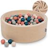 KiddyMoon Velluto Piscina Di Palline 90X30cm/200 Palline ∅ 7CM Per Bambini Tondo Fabbricato In EU, Beige Sabbia: Turchese Scuro/Beige Pastello/Verde Grigio/Salmone