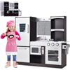 HOMASIS Cucina Giocattolo in Legno per Bambini dai 3 Anni in su, Marrone | Set Cucinetta per Bambini con Forno, Frigorifero, Microonde, Rubinetto e Lavagna dai 3 Anni in su, Marrone