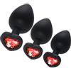 NiKi 3 pezzi di Plug anali in silicone di 3 misure, Plug anali gioiello, Giocattoli per l'allenamento anale, Plug anali a forma di cuore, (Rosso)