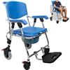 BOVDC Sedia Comoda WC per Anziani con Rotelle, Sedia a Rotelle con WC per Anziani Pieghevole, Blu Sedia Doccia Disabili con Ruote, Lega di Alluminio Impermeabile, 150kg