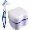 SagaSave Custodia per protesi e kit di spazzole, contenitore da bagno per dentiera con filtro e contenitore per dentiera [blu scuro]