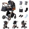 YAZOCO Passeggino 3 in 1, Trio, Passeggino Canne, Con Seggiolino Accessori,Adattatori universali, 4 ruote con ammortizzatori, navicella (3 in 1 LV9 Nero)
