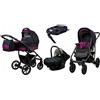 BabyLux® Bambini Passeggino Completo Set 4 in 1 - Largo - incl. Navicella, Canna, Seggiolino Auto, ISOFIX Base - Carrozzina Neonati Sistema Combinato - con Borsa fasciatoio ecc.