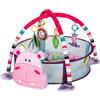 BAKAJI Palestrina Neonato Multifunzione Maialino 4 in 1, Box Tappetino Recintato con Palline Colorate e Giocattoli Pendenti, Tappeto Imbottito con Morbido Tessuto per Bambini e Rete Removibile