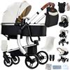 Prokoke Pelle PU Passeggino Trio, Passeggino 3 in 1 con Design Pieghevole in Un Clic, Trio Neonati con Due Modi Reversibili per Spingere, Lega di Alluminio a Cornice (White 518)