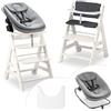 hauck Seggiolone Evolutivo Legno Beta + Newborn Set Highchair Bouncer 3in1 - Dalla Nascita Con Sdraietta Neonati Dondolo, Cuscino e Vassoio - (Bianco)