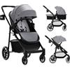 COSTWAY 2 in 1 Passeggino per Bambini, Passeggino Pieghevole con Sedile Reversibile, Schienale Regolabile, Passeggino Leggero con Cintura di Sicurezza, Copertura, per Bambini 0-3 Anni (Grigio)