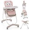 RELAX4LIFE Seggiolone Pappa per Bambini 6-36 Mesi, Seggiolone Pieghevole e Regolabile con 4 Ruote, Vassoio Rimovibile, Cuscino Comfort e Cinture di Sicurezza, 15KG (102 x 55 x 110 cm, Rosa)