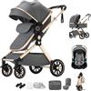 Shineey Passeggino 3 pezzi Carrozzina Ovetto Schienale Regolabile Completamente Reclinabile passeggino 3 in 1Grandi Ruote pneumatici in gomma,passeggino combinato (U9-X DARK GREY, U9-X)