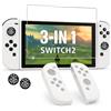 Di Carmen Kit 3-in-1 per Switch 2 - Cover Joy-Con in Silicone + 1 Pellicola Vetro Temperato + 2 Thumb Grips - Protezione Morbida Antiscivolo, Comfort e Controllo per Joy-Con (Bianco)