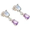 Handmade Moonstone & Amethyst 925 Silver Stud Earrings Natural Gemstone Sterling Silver Earrings Gemstone Studs Best Gifts