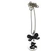 Handmade Collana lunga con gatto nero su disco bianco e fiocco