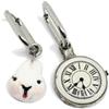 Handmade Orecchini a cerchio ovale in acciaio a tema Alice con bianconiglio e orologio