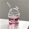 gugululu Tazza in vetro con farfalla rosa con coperchio e cannuccia, bicchiere in vetro 3D a forma di farfalla, graziose tazze estetiche vintage in stile francese per bevande calde e fredde, succhi, cocktail