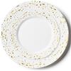 Decor Decorline - Set di stoviglie in plastica riutilizzabile di alta qualità, 32 pezzi, Pebbled Combo - Bianco/Oro - Stabile, set di piatti riutilizzabili - 2 misure (16 x 26 cm, 16 x 19 cm)