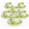 Albalù Set 6 Tazzine da Caffè con Piattino in Porcellana a Fiori Verdi Linea Flower Green - Servizio Caffè 12 Pezzi, 6 Tazzine e 6 Piattini Lavabili in Lavastoviglie, Idea Regalo