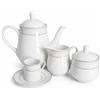 Generico Servizio Caffè Dorica 27 Pezzi in Porcellana Bianca - 12 Tazzine con 12 Piattini + Caffettiera, Lattiera e Zuccheriera - Set Elegante con Decoro Argento