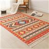 Homxi Zerbino Esterno Rettangolare 120 x 170 cm + 20 cm, Tappeto Cotone Poliestere Lavabile, Motivo Geometrico con Nappe, Tappeti Cucina Arancio