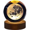 MINGZHE Base in Legno con Luce Notturna a Sfera di Cristallo con Telecomando, Regalo di Compleanno con Luce Notturna a Sfera di Cristallo da 3,1 Pollici per Ragazzi e Ragazze per L'arredamento(Luna)