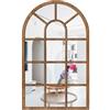 Zilimontt Specchio da parete per finestra, con cornice in legno, decorazione da parete vintage rustica ad arco, specchio decorativo per ingresso in fattoria, per soggiorno, bagno, camera da letto (legno)