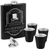 Maverton Fiaschetta nera in metallo, incisione personalizzata, 200ml | In acciaio inossidabile, 4 bicchieri e mini imbuto, dimensioni 15,5cm x 9,5cm, pensiero per uomo, gentleman