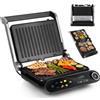 LEHMANN Griglia Elettrica, 2200 W, Apertura 180°, Piastre Antiaderenti Rimovibili, 10 Programmi, Regolazione Temperatura 90-230°C, Timer 1-240 min, Bistecchiera per Cucinare Carne, Pesce e Verdure