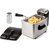 DOMO Friggitrice in acciaio inox con coperchio, 3000 Watt, 4 litri