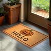 BRUBAKER Zerbino di Halloween per Esterni e Interni - Hello con Zucca Spaventosa - 45 x 75 cm - Tappeto in 100% Fibra di Cocco, Antisporco e Antisdrucciolo - Impermeabile - Ideale per Ingresso e Patio
