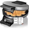 Cloer 189 Piastra per Waffle, 930 W, doppio rivestimento antiaderente, dimensione di cialda 16 cm, piastre di cottura pesanti, segnale acustico e spia di cottura, acciaio inossidabile