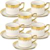 LETAOTAO Set di 6 tazze da cappuccino con piattini, impilabili da 250 ml, in ceramica con bordo dorato, set di tazze da caffè turco per doppio espresso, tazze da tè, colore: bianco