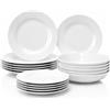 Paluplus Servizio di Piatti ROTONDI per 6 Persone 7076, 18 Piatti in Porcellana color Bianco, Set composto da Piatto Fondo Diam.20,5cm, Piatto Piano Diam.24cm e Piattino Dessert Diam.19cm