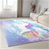 Generico Blu Tappeto Salotto Unicorno dei cartoni animati fiocchi di neve 160x230 cm Moderno Pelo Corto per Soggiorno Camera da Letto Tappeti Salotto Studio Ufficio Moderni Tappeto Morbido Antiscivolo