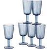Baroni Home Set 6 pz Calici Wave in Vetro Decorati con Rifiniture in Rilievo da 27 CL, Lavabili in Lavastoviglie, 8x8x17, Blu