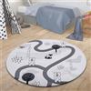 TT Home Tappeto Bambini Tappeto Stanza Bambini Motivo Animale Strada Orso Volpe Albero, Colore: Grigio Bianco, Dimensione:80 cm tondo