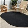 THE PIKKU INTERNATIONAL - Tappeto in iuta fatto a mano, ovale, tinto nero, stile bohémien, per soggiorno e corridoio (nero, 60 x 110 cm)