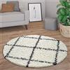 Paco Home Tappeto Salotto Pelo Lungo Rotondo Moderno Shaggy Pelo Lungo Scandinavo Diamanti, Dimensione:Ø 160 cm tondo, Colore:Crema