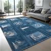 AUWUUA Tappeti 120x170cm, motivo: barca oceanica, nautico, lavabili, per soggiorno, blu e bianco, antiscivolo, per camera da letto, sala da pranzo, sala giochi per bambini, cucina e ingresso.