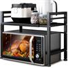 Eushine Mensola Microonde, Supporto Per Forno A Microonde In Bambù Naturale, Scaffale Cucina Regolabile, Ripiano Cucina Con 4 ganci neri E Porta Taglieri 55x42x35cm