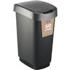 Rotho Twist Portarifiuti con Coperchio, può Essere Usato come Coperchio a Battente o a Cerniera, Plastica (PP) senza BPA, Nero/Argento, 50 L, 40.1 x 29.8 x 60.2 cm