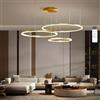 LIUYU Lampadario a Sospensione LED Cerchio Dimmerabile Altezza Regolabile Oro | lampadario grande soggiorno cerchio moderno a 3 anelli, 20-40-60cm, 75W, con telecomando e funzione di memoria