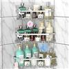 STEUGO Corner Shower Caddy, Shower Organizer Angolo Doccia Mensola con 12 Ganci, 3-Pack Mensole doccia adesive in acciaio inox per la conservazione del bagno, No Drilling Wall Rack doccia (argento)