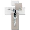 MEMORY SRL CROCIFISSO CROCE DA PARETE MODERNO 19X27 LEGNO TORTORA BIANCO CRISTO COLORE ARGENTO LUCIDO ME12102N