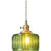 S-Cevada Lampada a Sospensione Vintage Industriale in Vetro Verde 17cm con Finitura Ondulata Lampadario con Portalampada in Ottone per Camera da Letto Soggiorno Isola Cucina Corridoio Sala da Pranzo
